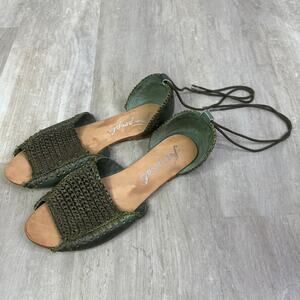 Free People Beaumont Woven Flat Sandals In Olive Green Size 41